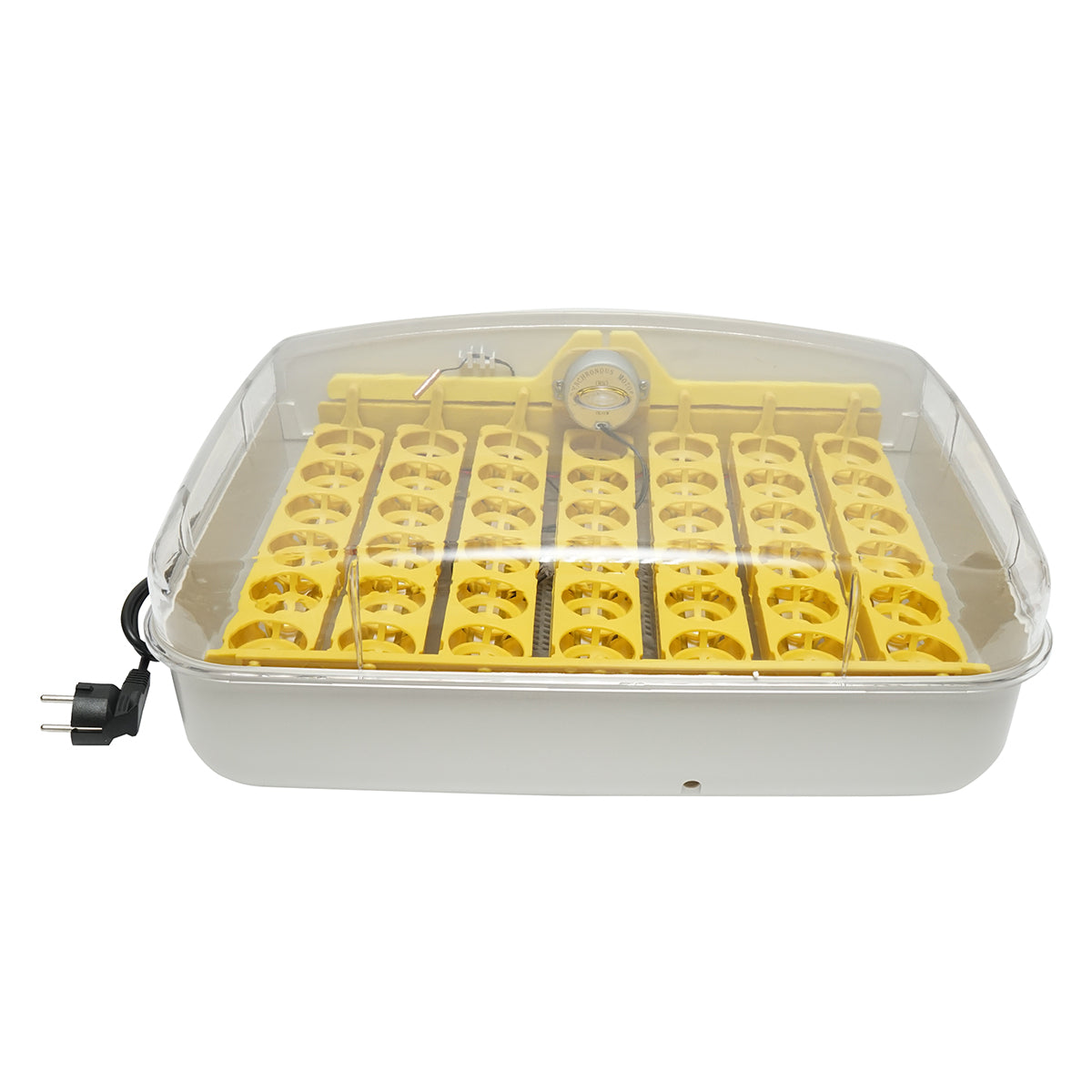 Automata keltetőgép 32 tojáshoz 220V, automatikus forgatással, hőmérséklet-szabályozással, páratartalom szabályozással, digitális kijelzővel, LED megvilágítású tálcával.