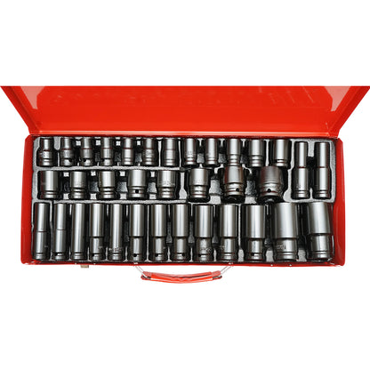 Rövid 8-32mm és hosszú 10-32mm csőkulcskészlet, négyzet 1/2 inch 35 darab Breckner Germany