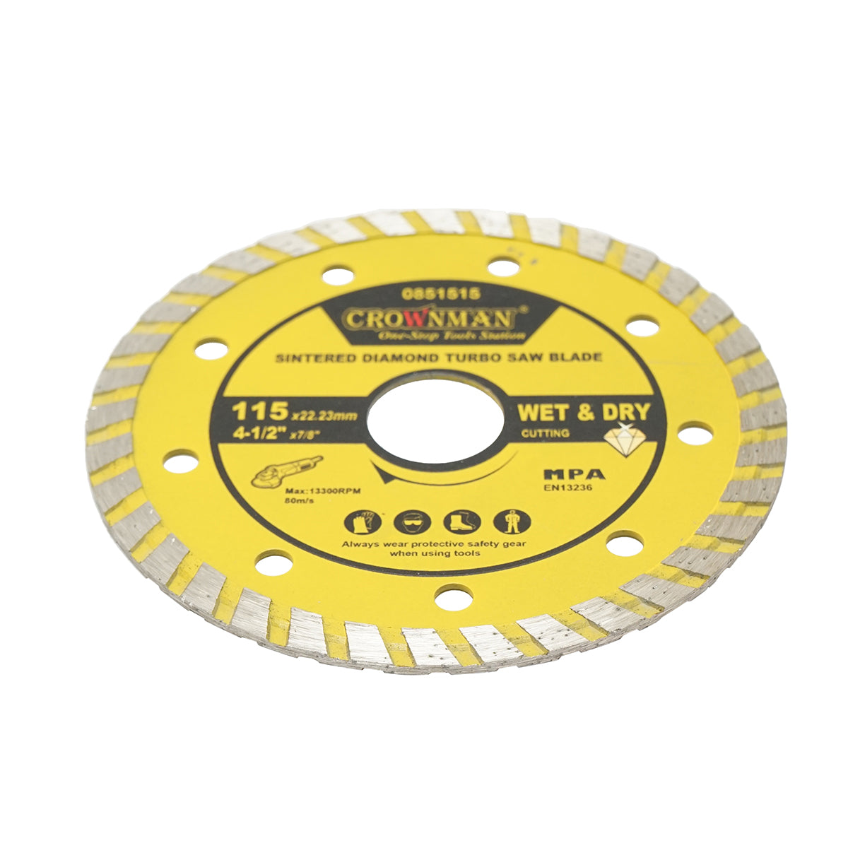 Turbó szinterezett gyémánttárcsa 115x22.23mm, max. fordulatszám 13300rpm, nedves/száraz vágás kő, csempe, kerámia, márvány Crownman