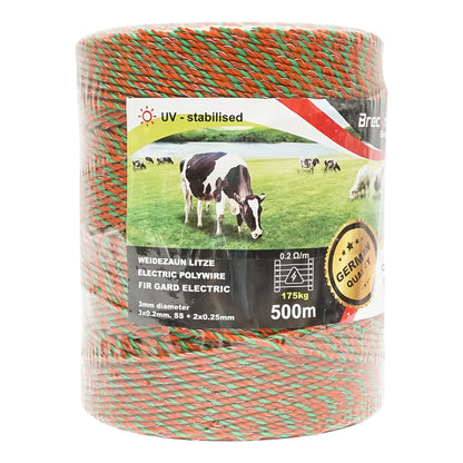 Narancssárga-zöld fi 3 mm 3x0,2mm SS + 2x0,25mm CU, 500m elektromos kerítés Breckner Germany
