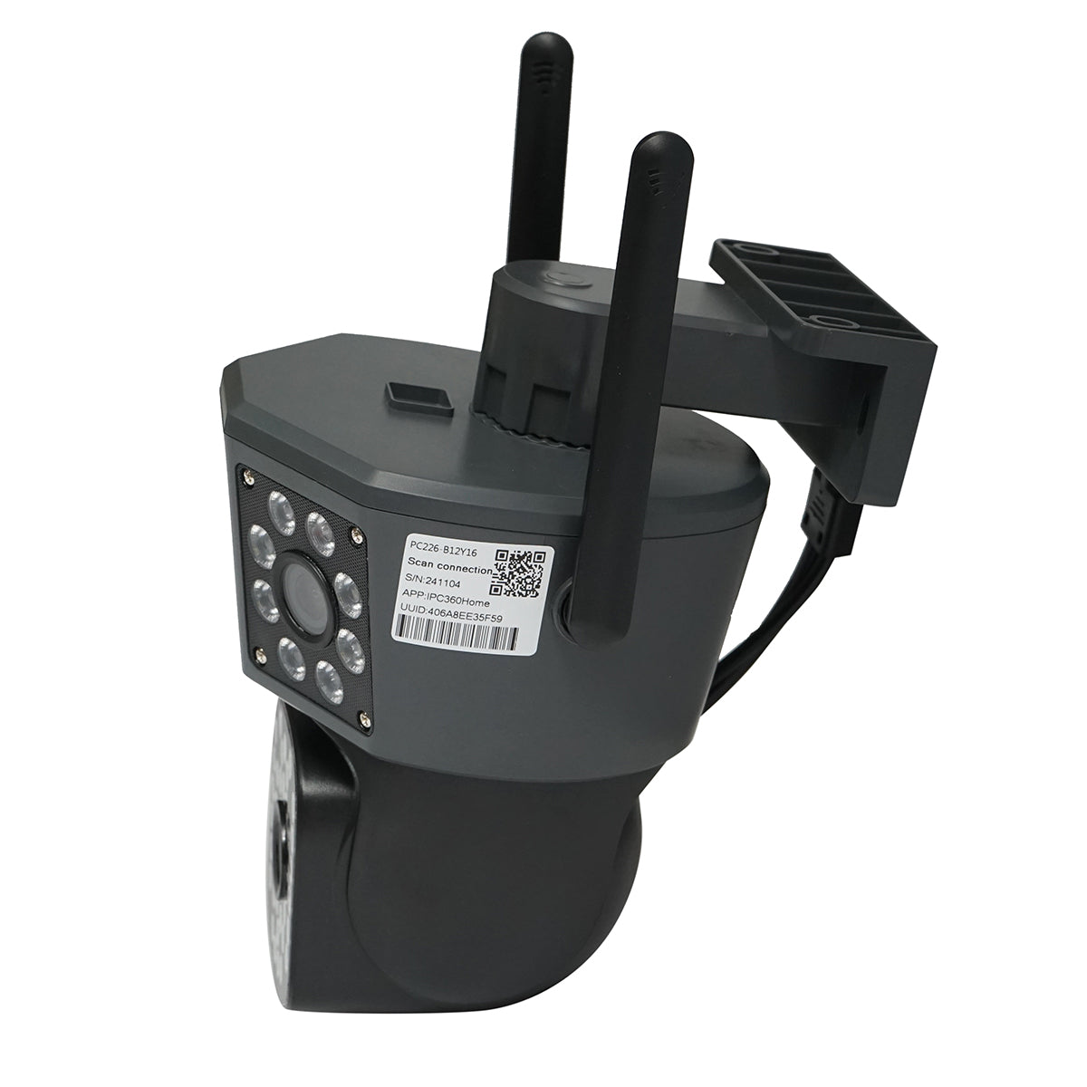 3 lencsés, 3 objektíves 6 MP-es, WIFI 2,4 GHz-es, 360 fokos PTZ pásztázó/döntő/zoom kamera mozgásérzékelővel, riasztóval, emberérzékeléssel és IPC360 Home alkalmazással.