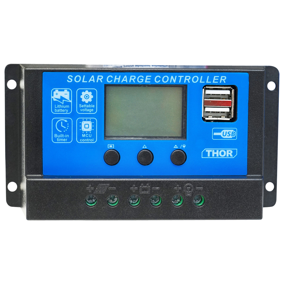 Feszültségszabályozó napelemhez 10A 12V/24V 2X USB port