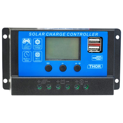 Feszültségszabályozó napelemhez 10A 12V/24V 2X USB port
