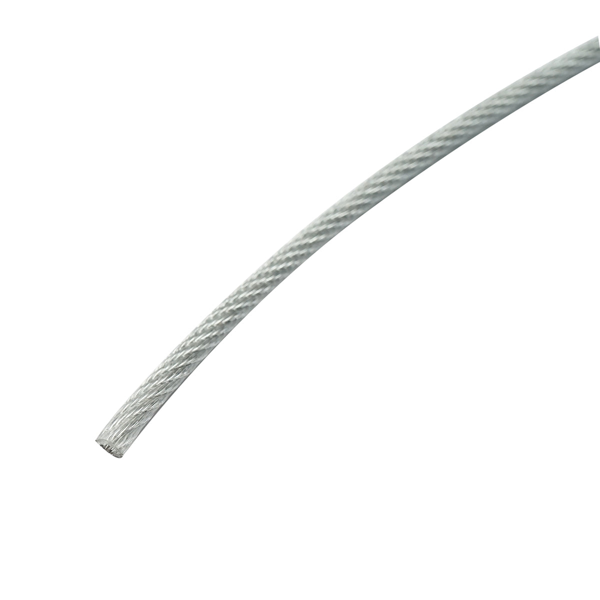 Horganyzott acélkábel 4 mm-es PVC köpennyel, 6x7+FC huzalok, maximális terhelés 539 kg, súly 8,08 kg, 200 m/tekercs.
