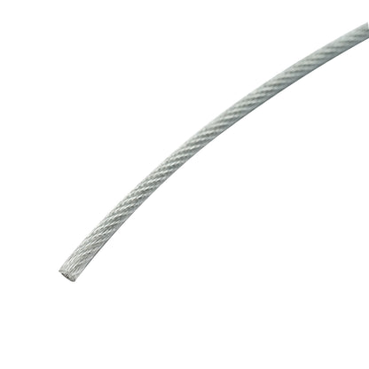 Horganyzott acélkábel 4 mm-es PVC köpennyel, 6x7+FC huzalok, maximális terhelés 539 kg, súly 8,08 kg, 200 m/tekercs.