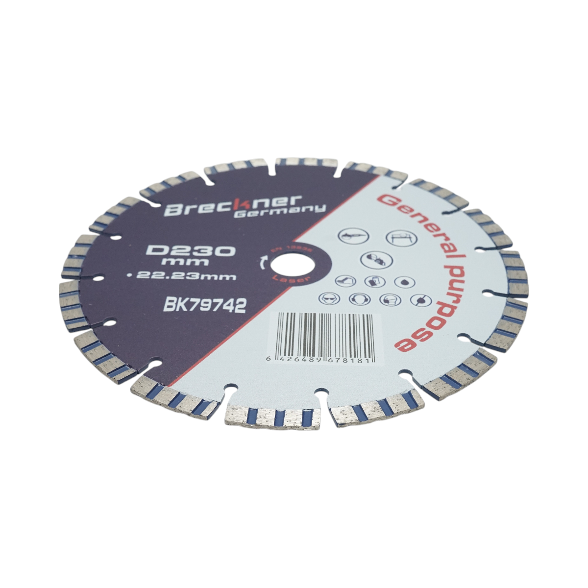 Turbo szegmentált gyémánttárcsa 230x22.23mm, szegmens 10mm vasbetonhoz, kemény kőhöz, burkolókhoz Breckner Germany