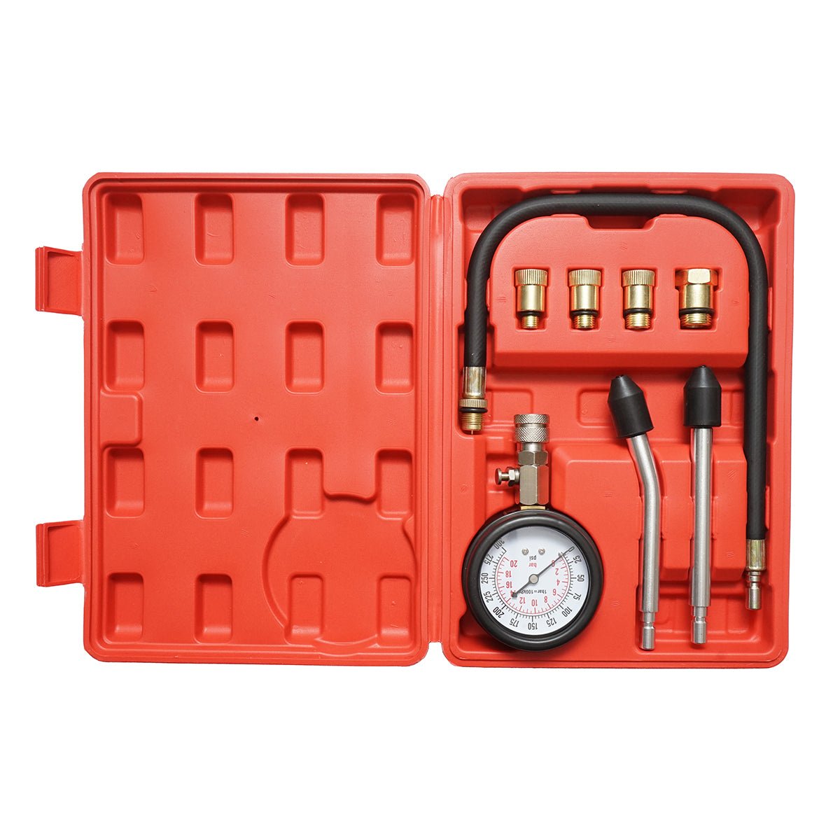 Benzinmotor kompressziómérő készlet mechanikus mérőműszerrel 0-20 bar Breckner Germany