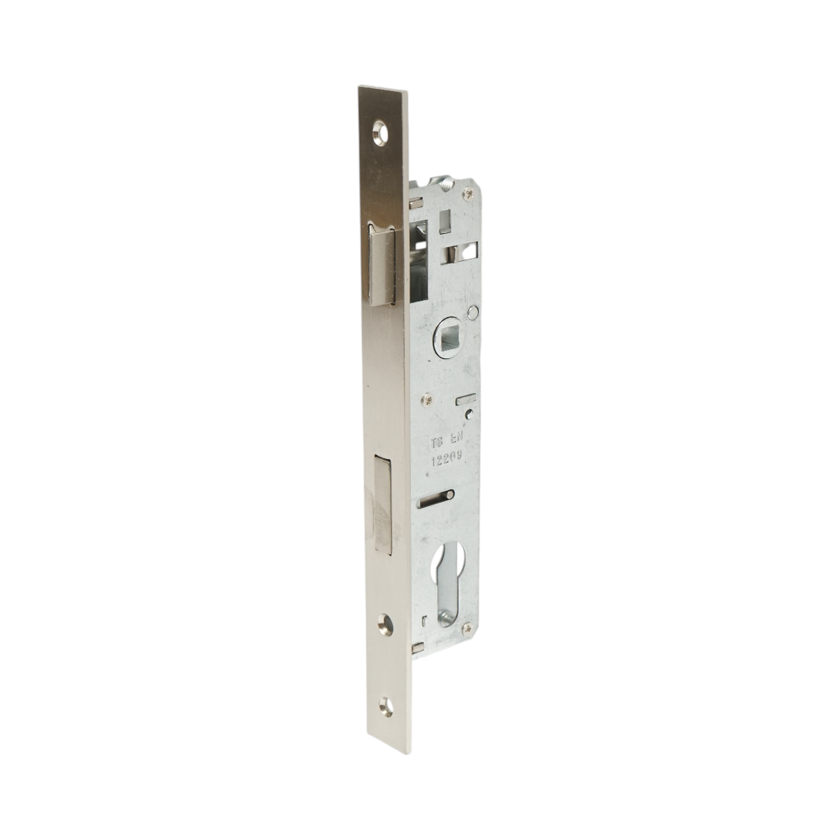 Beépített ajtózár nyelvvel 38x174mm, előlap 23x240mm, szatén nikkel, csavarok mellékelve