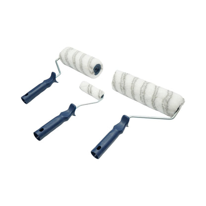 3 részes festőhenger szett poliészter 10cm, 18cm, 25cm, PP nyéllel, műanyag tálcával Breckner Germany