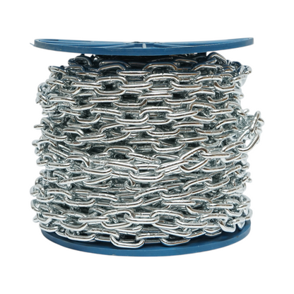 Galvanizált lánc 4.7x19x17mm DIN5685A 30m/tekercs műanyag dob