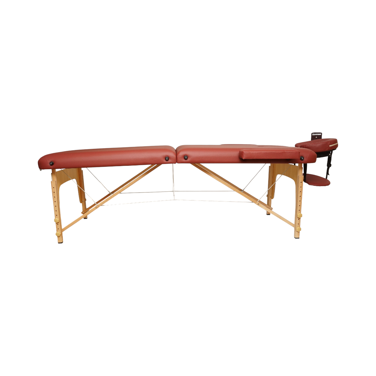 Összecsukható hordozható masszázságy 2 zónás, fa váz, 5cm hab, magasság 55-76cm, burgundy vörös ökológiai bőr 60x213cm THOR