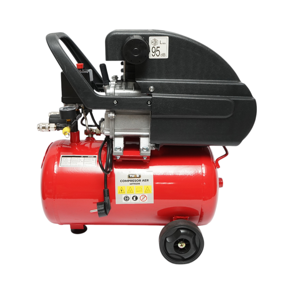 Légkompresszor 24L, motorteljesítmény 1,5KW/2CP, maximális nyomás 8 bar, szívólevegő térfogat 195L THOR