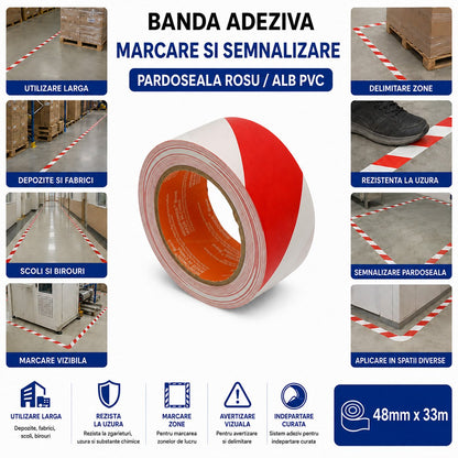 HighPower PVC figyelmeztető és jelölő szalag piros-fehér 48mm x 33m