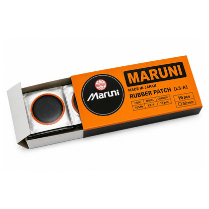 16 darabos Ø52mm vulkanizálási folt készlet + 1 tubus Super Valcarn G 22ml ragasztó légtömlőkhöz L3-A Maruni made in Japan