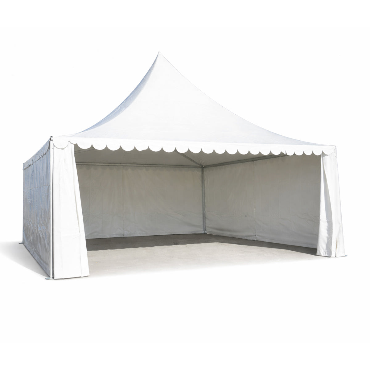 Pagoda típusú rendezvénysátor 6x6m, fehér UV-álló vízhatlan, PVC 950g/m2 tetőzet, alumínium keret 64x64x3mm