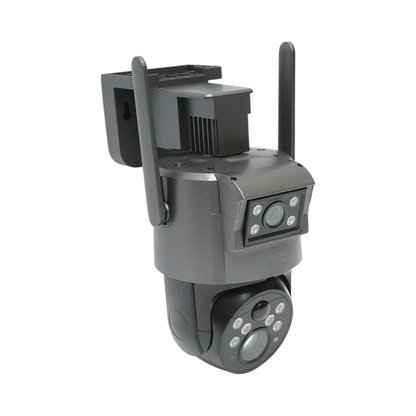 6 MP-es kettős objektíves megfigyelő kamera, 4G, WIFI 2,4 GHz, napelemmel, 10000 mAh akkumulátorral, 360 fokos PTZ, emberi PIR érzékelés, éjjellátó és Ubox alkalmazás.
