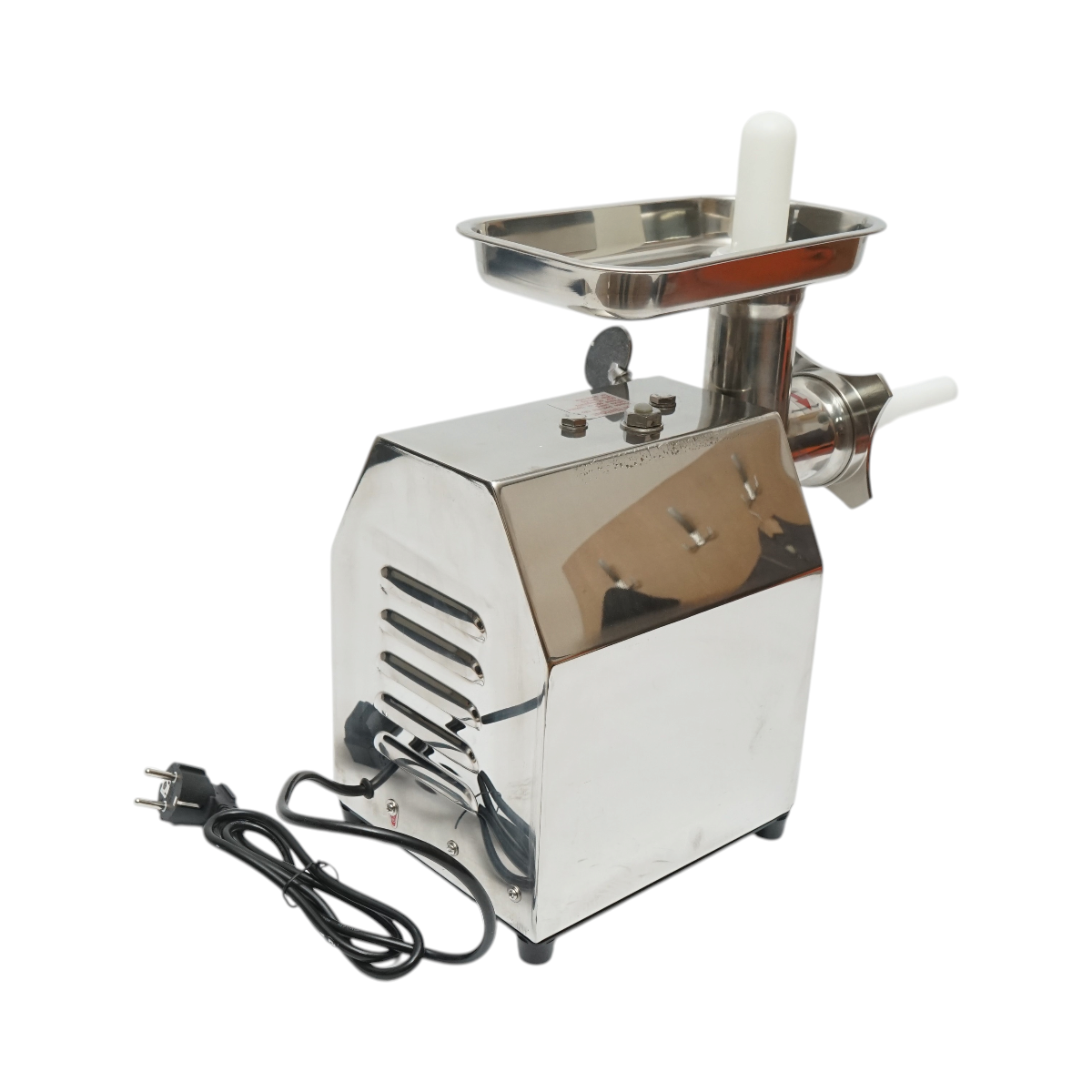 Elektromos húsdaráló rozsdamentes acél + acél 1200W, 220V, 100 kg/h kapacitás, kolbászadapter, 1 szita és 1 kés mellékelve 340x185x365mm