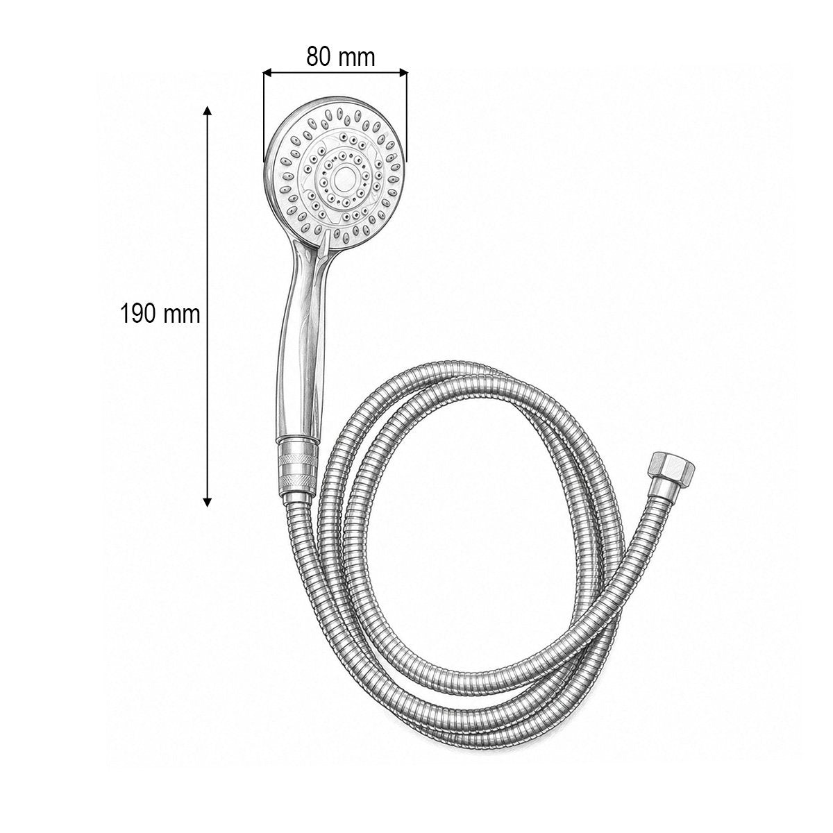 Zuhanyfej szett cinkozott tömlővel 1.5m, 5 funkció, fényes króm, műanyag 80x190mm