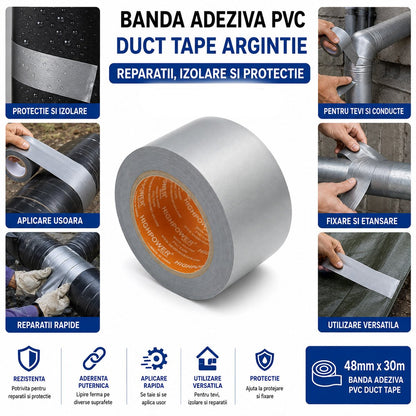 HighPower ezüst PVC Duct Tape ragasztószalag 48mm x 30m csőjavításhoz