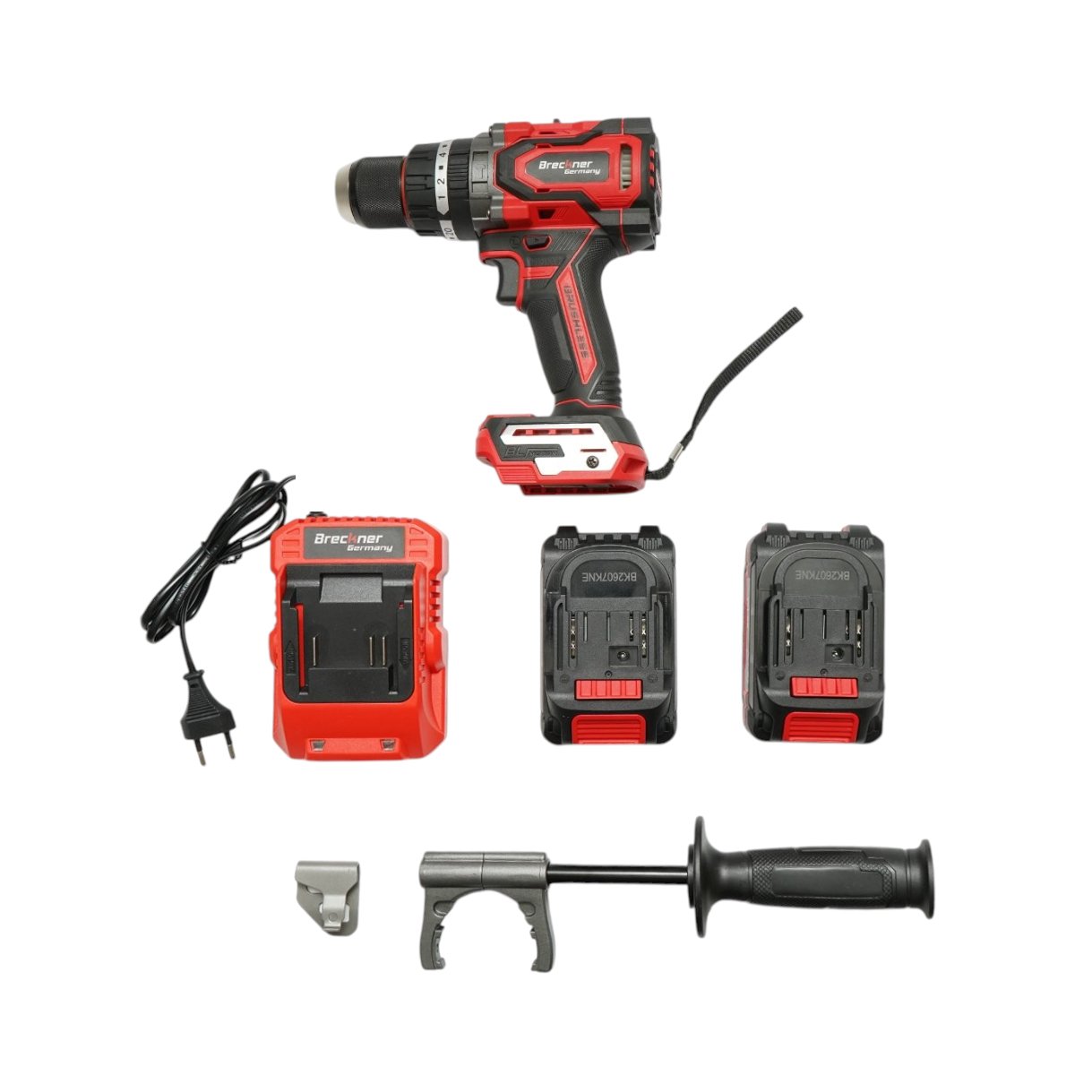 Ütvefúró-csavarbehajtó 1000W, 2 akkumulátor 21V, 4Ah Li-ion, LED, brushless, 180Nm, 13mm tokmány, 0-500/2000rpm, vibráció elleni fogantyú Breckner Germany