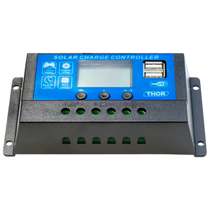 Feszültségszabályozó napelemhez 10A 12V/24V 2X USB port