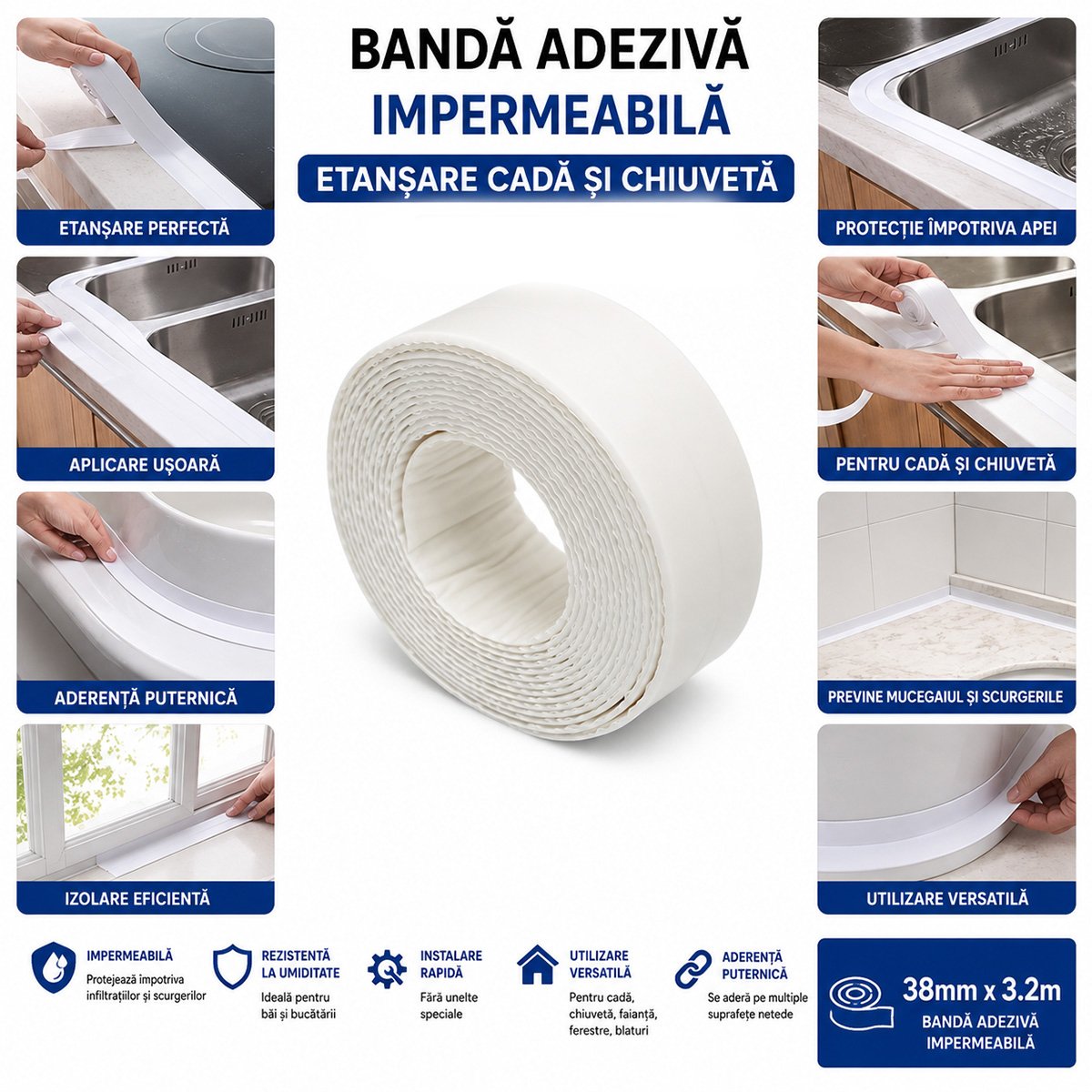 HighPower vízálló öntapadó fürdőkád és mosogató tömítőszalag 38mm x 3.2m