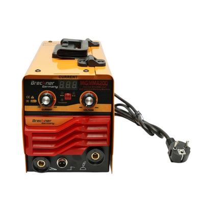 2 az 1-ben inverter hegesztőgép MIG/MMA gáz nélkül 200A, 220V, digitális kijelző, elektródás hegesztés, Flux Core E71T-GS dróttekercs mellékelve Breckner Germany