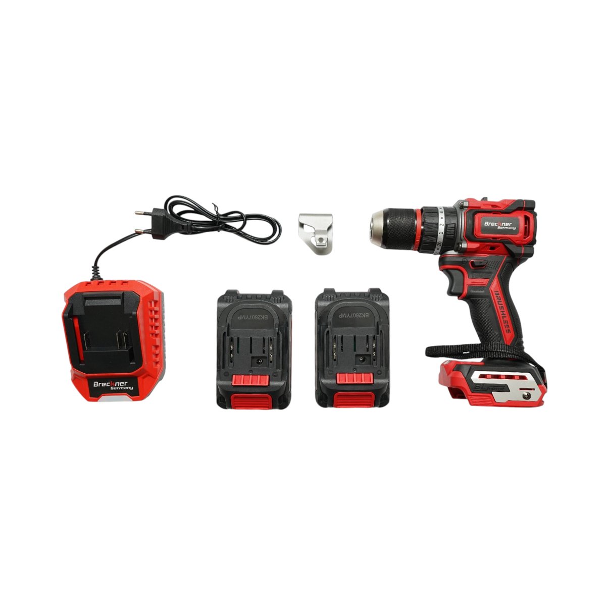 Fúró- és csavarbehajtó gép ütőfunkcióval 500W, 2 akkumulátor 21V, 1.5Ah Li-ion, LED, brushless, 50Nm, 13mm tokmány, 0-500/1600rpm Breckner Germany