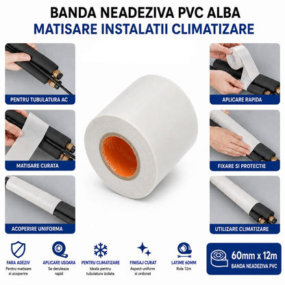 HighPower PVC légkondicionáló vezetékcsatornázó szalag fehér öntapadó mentes 60mm x 12m