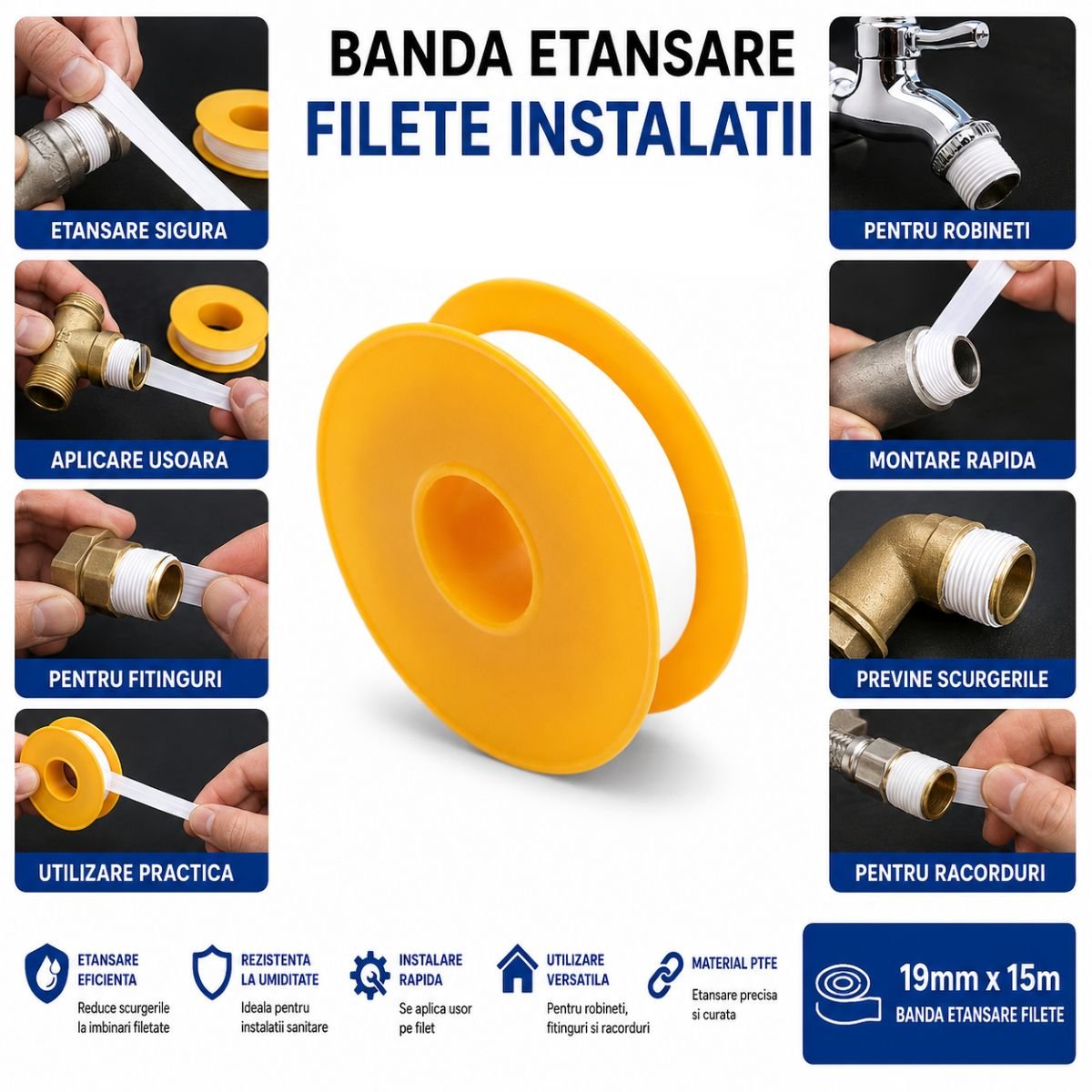 PTFE teflonos tömítőszalag HighPower 19mm x 15m