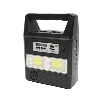 Hordozható LED világító készlet 3 izzóval/projektorral, FM rádióval, napelemes távirányítóval és 6V, 3 Ah akkumulátorral a halászathoz, kempingezéshez GD-8216