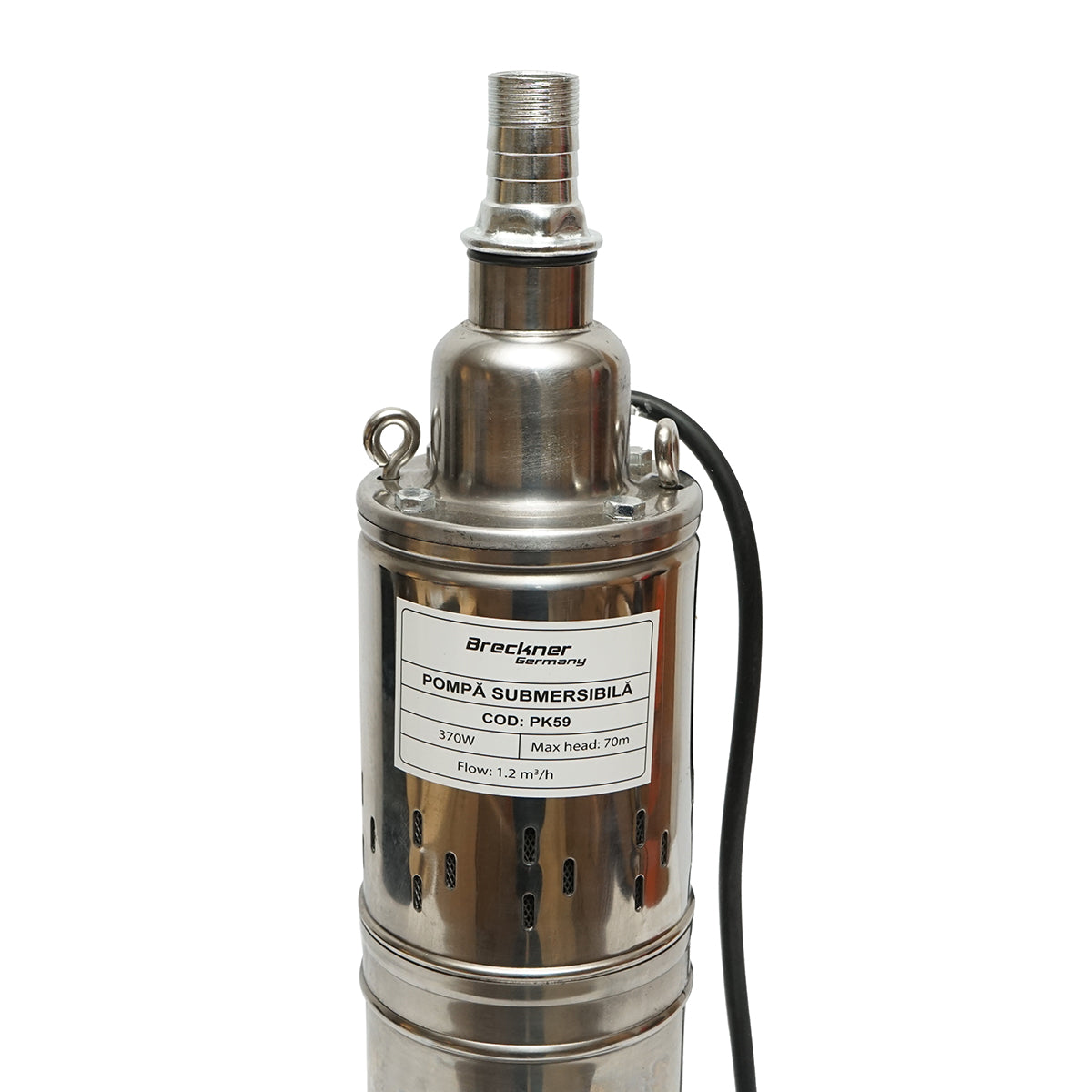 Merülő vízszivattyú 370W 220V, D100mm, 20 l/min, 1,2 m3/h, H70m, száraz motor 2860 rpm 4QGD1.2-50-0.37 Breckner Germany