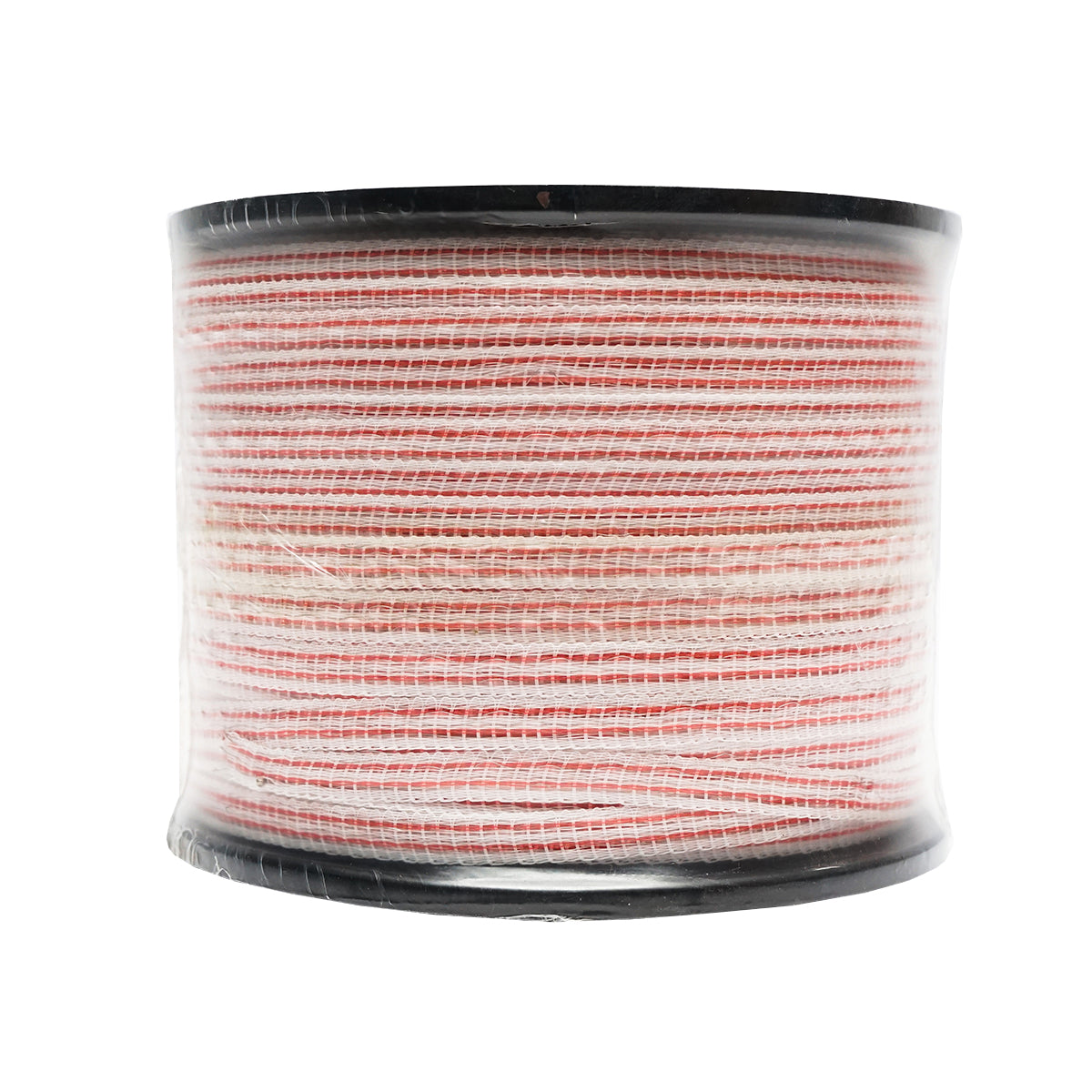 Piros-fehér 10mm piros-fehér szalag tekercs fém betét 4x0.16mm SS, ellenállás 13 Ohm/m, 250m elektromos kerítés Mezofarm