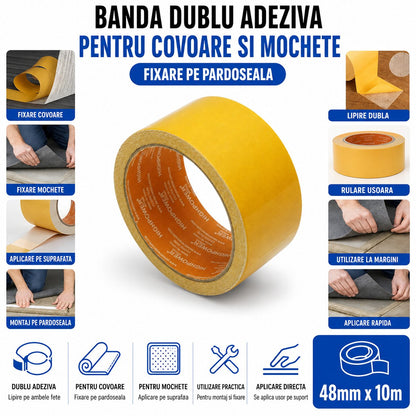 Kétoldalas textil ragasztószalag 48mm x 10m szőnyegekhez és szőnyegekhez HighPower