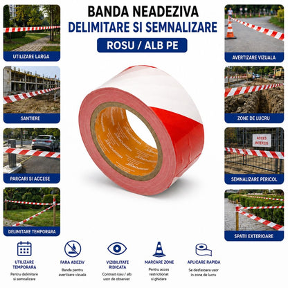 Elhatárolási és jelzőszalag 50mm x 300m piros-fehér PE HighPower