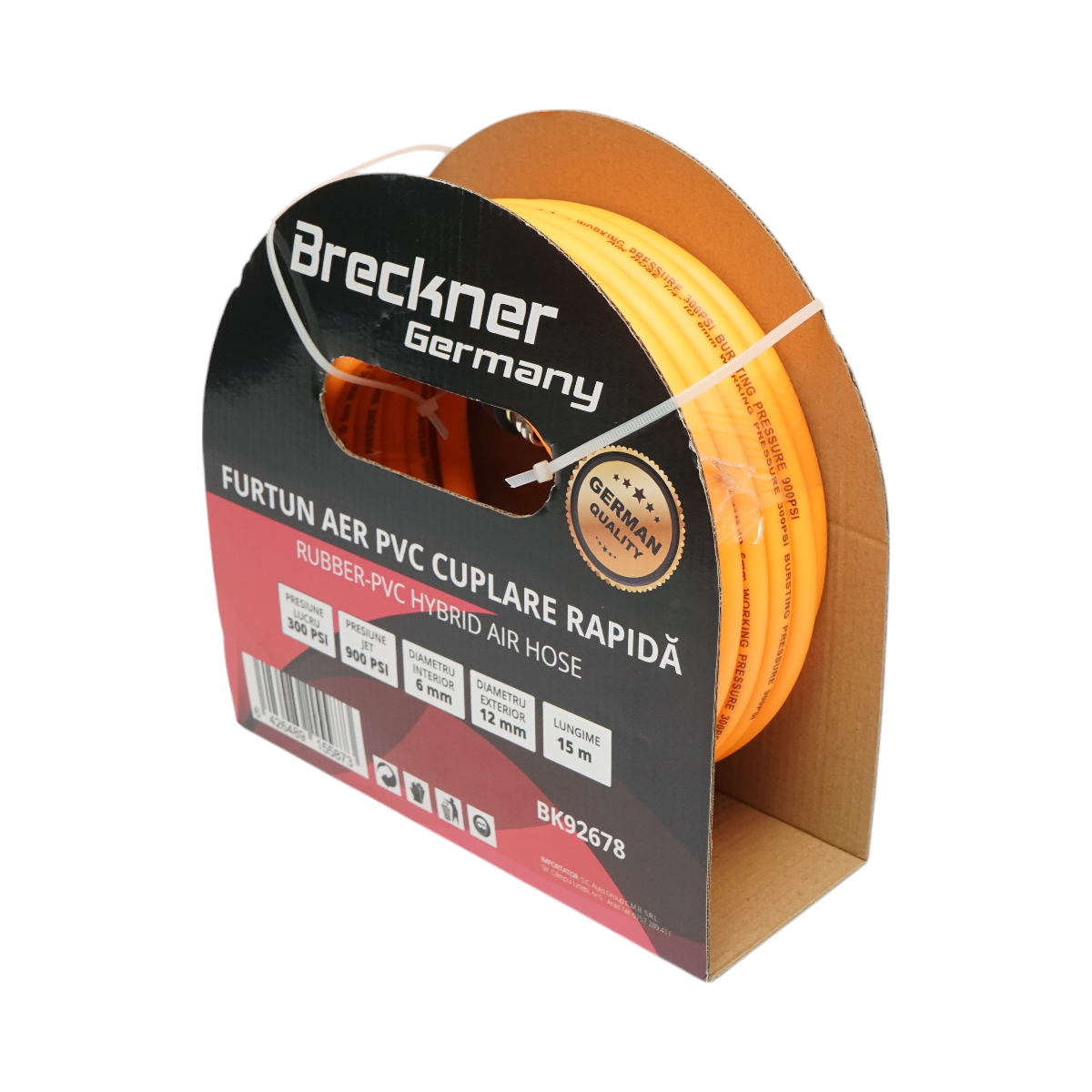Breckner Germany 15m PVC professzionális kompresszoros légtömlő univerzális gyorscsatlakozóval