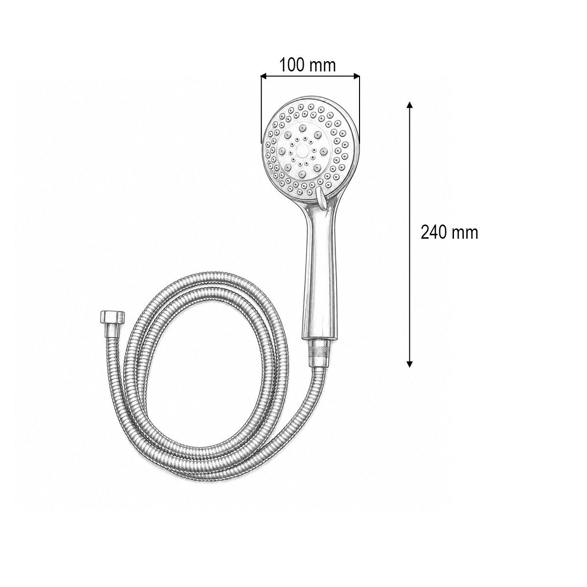 Zuhanyfej szett cinkozott tömlővel 1.5m, 5 funkció, fényes króm, műanyag 100x240mm
