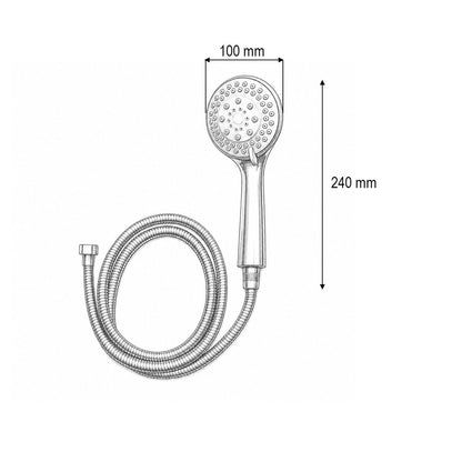 Zuhanyfej szett cinkozott tömlővel 1.5m, 5 funkció, fényes króm, műanyag 100x240mm