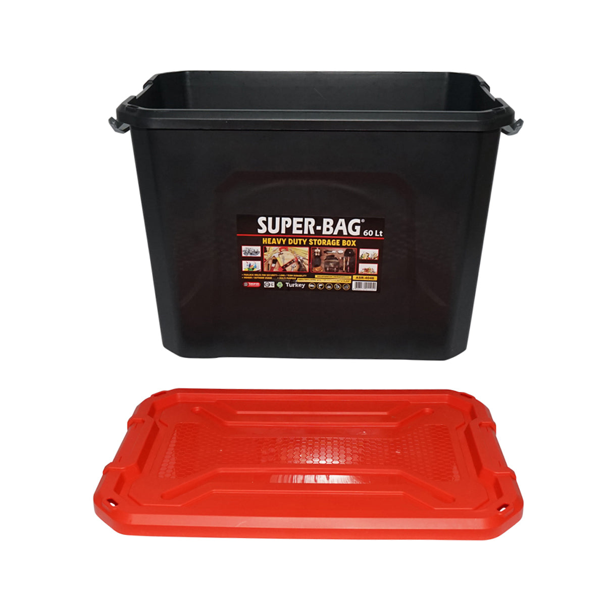 Doboz, nagy teherbírású tároló láda 60L fedéllel, piros 580x380x405mm Breckner Germany