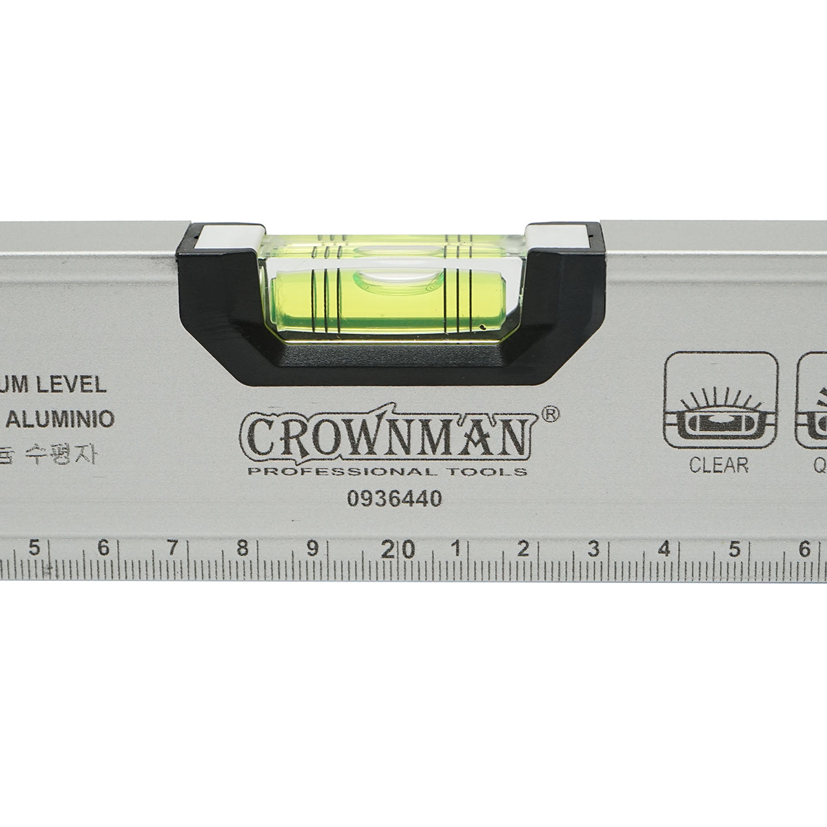 Mágneses alumínium vízmérték 400mm, 3 vízmérték, 0-40cm-es vonalzó Crownman