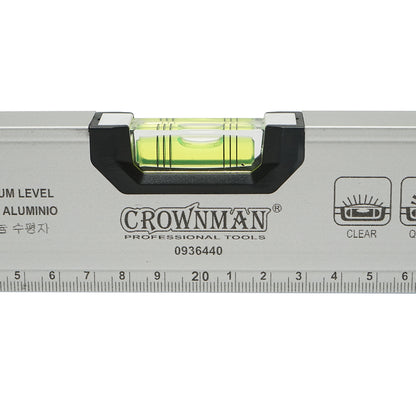 Mágneses alumínium vízmérték 400mm, 3 vízmérték, 0-40cm-es vonalzó Crownman