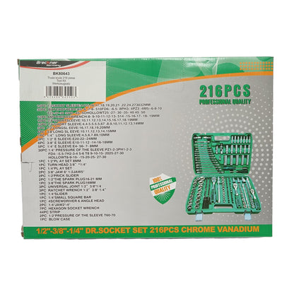 Combinációs kulcskészlet, csővázas, fix, racsnis 216 darab Breckner Germany