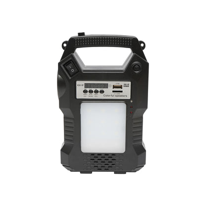 Hordozható LED világító készlet 3 izzóval/projektorral, FM rádióval, napelemes távirányítóval és 6V, 3 Ah akkumulátorral halászathoz, kempingezéshez GD-8060