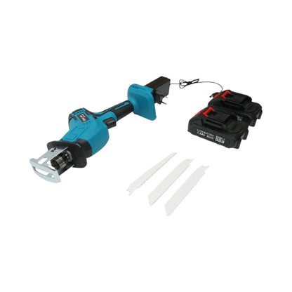 Elektromos szablyafűrész 2 db 21V, 1.5Ah Li-ion akkumulátorral, LED, 20mm lökethossz, 0-3000rpm, 3 penge fa, fém, műanyaghoz Breckner Germany