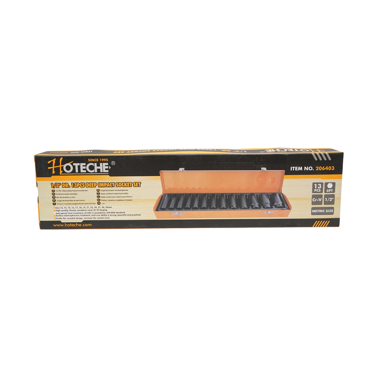 13 darabos hosszú ütvecsavaros dugókulcs készlet 1/2, 13-32 mm Hoteche