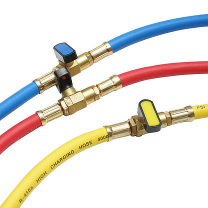 Tömlőkészlet csapolóval 180 cm 3 színű R-410a freon töltéshez