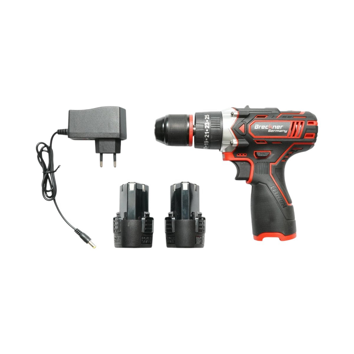 Ütvefúró-csavarbehajtó, 2 akkumulátor 12V, 1.5Ah Li-ion, LED, 25Nm, 10mm tokmány, 0-400/1500rpm Breckner Germany