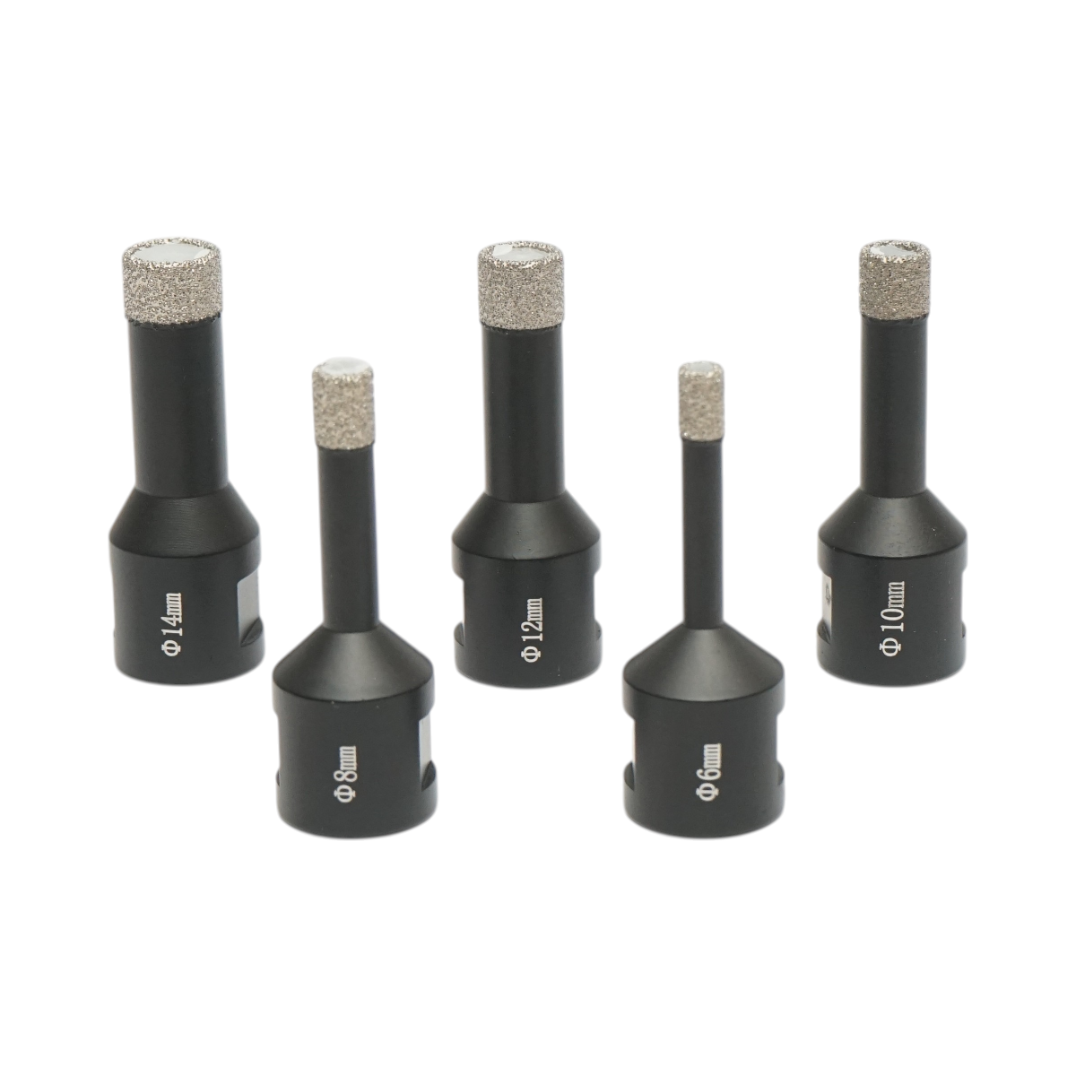 5 darabos gyémántozott fúró készlet 6, 8, 10, 12, 14mm, M14 belső menet kerámia lapokhoz, márványhoz, granithoz Breckner Germany