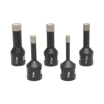 5 darabos gyémántozott fúró készlet 6, 8, 10, 12, 14mm, M14 belső menet kerámia lapokhoz, márványhoz, granithoz Breckner Germany