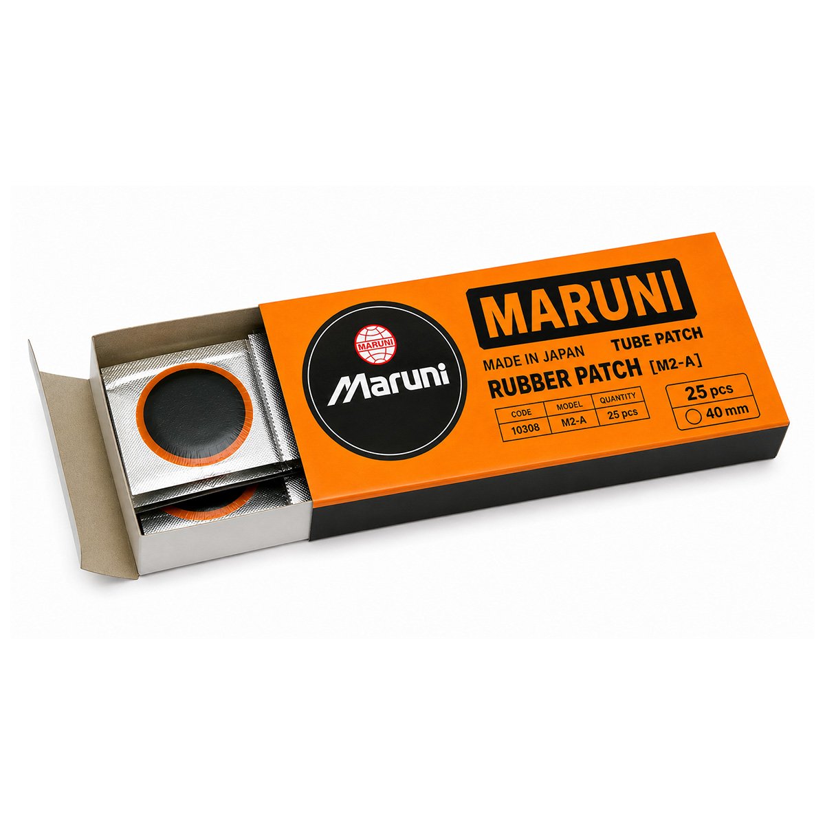 25 darabos 40mm-es kerek vulkanizálási folt készlet + 1 tubus Super Valcarn G 22ml ragasztó légkamrákhoz M2-A Maruni made in Japan